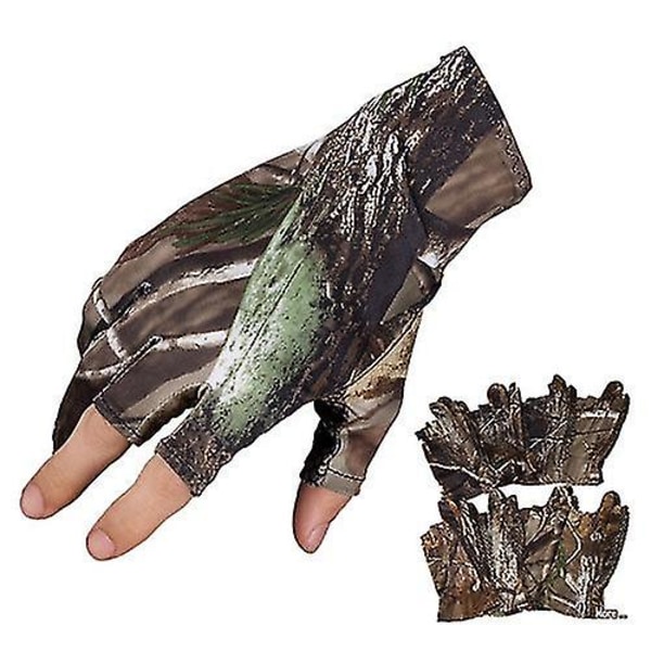 Antislip Camo Elastiska 3-Fingersklippta Camping Jakt Fiskehandskar XL