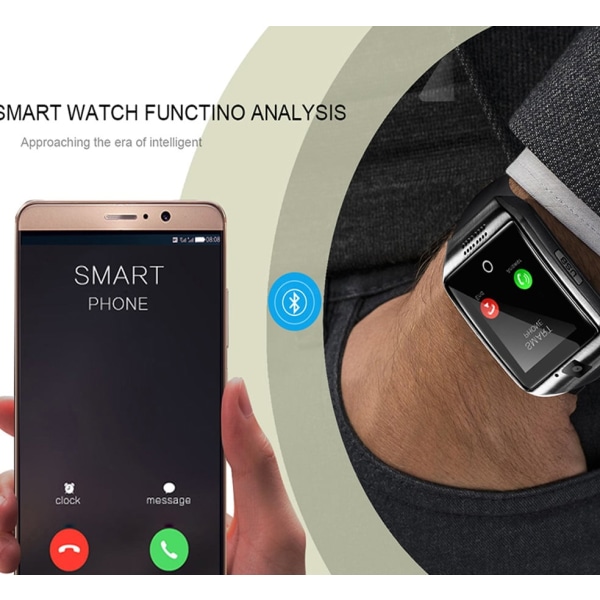 Bluetooth Smart Watch Men Q18 med pekskärm Stort batteristöd TF Simkortskamera för Android-telefon Smart Watch black