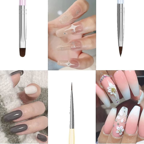 6 delars set för nail art Akrylgelnagelborste Uv-gelnagelborste Nail art för professionella set Multifunktionell nagelborste F