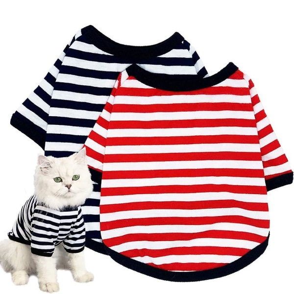 2-pack hundskjorta Husdjurskläder Randiga bomullskläder, valpväst T-shirts Kläder för hundar och katter L