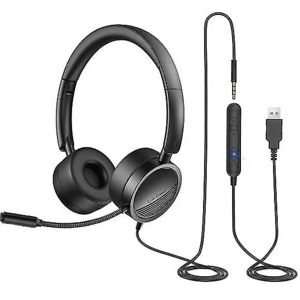 PC-headset med USB/3,5 mm mikrofonheadset, stereoljud för telefonkonferenser i callcenter - Fri frakt