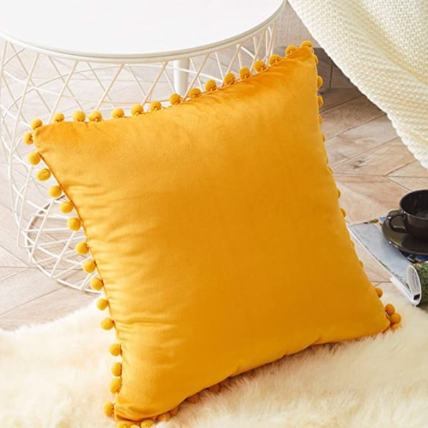 Nyankomst Topp dekorativt cover med Pom Pom Soft Grain Velvet Enfärgat cover för soffa Sovrum Bil Gul