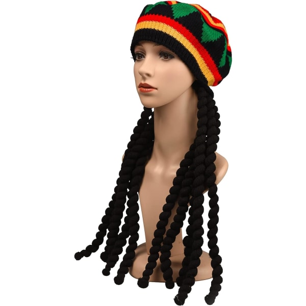 2-pack Rasta-hatt med svarta dreadlocks Bob Marley Dreadlocks-peruk med Rasta Tam-hatt Fancy Dress Rasta Wig- cap