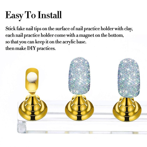 2 Set Acrylic Nail Art Practice Stands Magnetiska Nageltips Hållare
