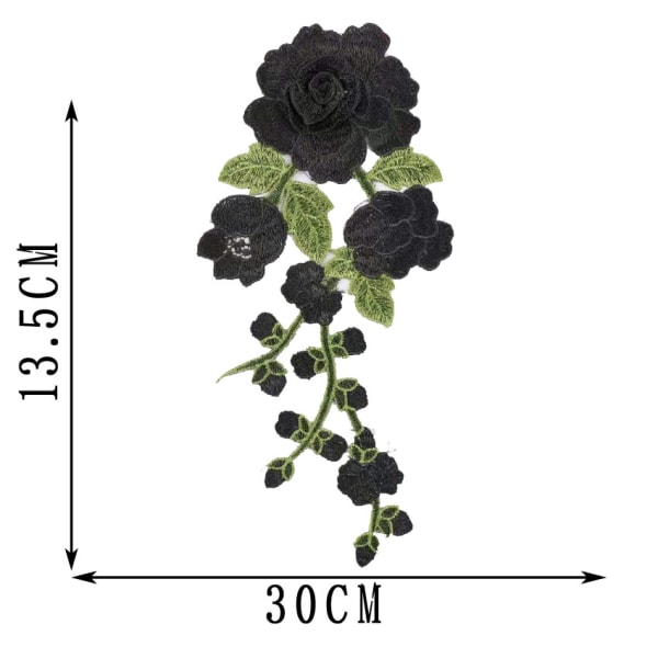 Klädtillbehör Färgbroderad spets tyglapp Etnisk jeanskläder tyg Vattenlöslig blomma (svart) black