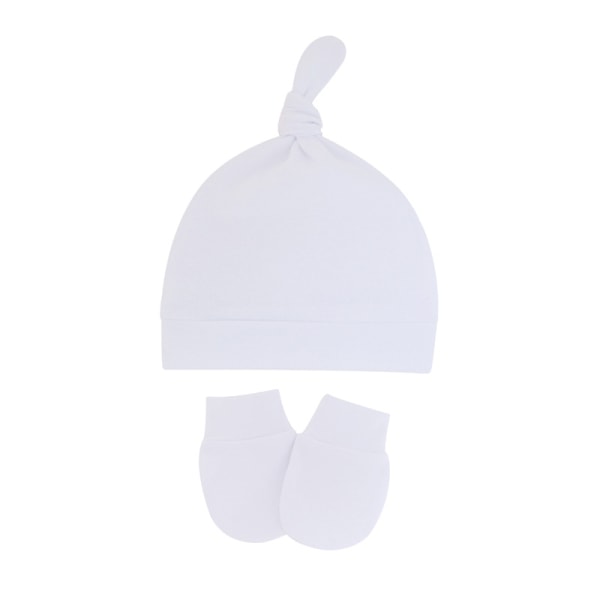 2 söta huvuddukar med stjärtknut, liten cap utan brätte, mjuk bomull, bekväma repfria handskar för baby white