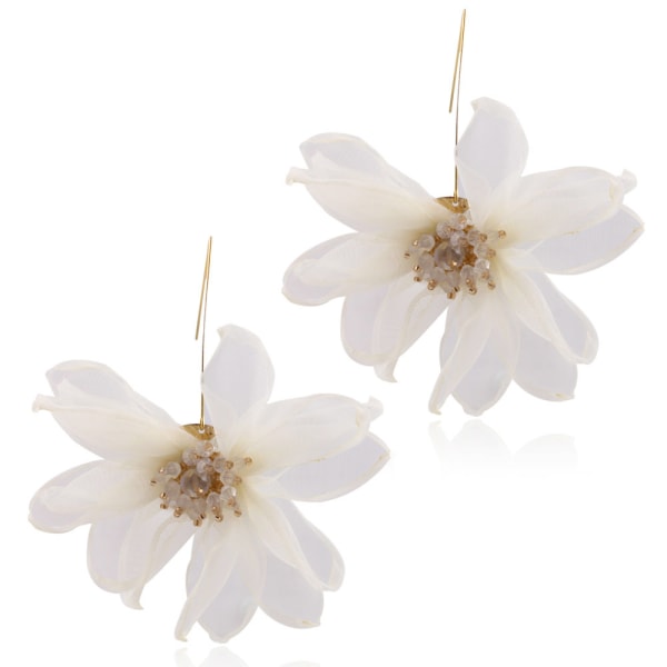 Chiffong blommig tofs stora kronblad hänge stora örhängen Simulering blomma diamant white