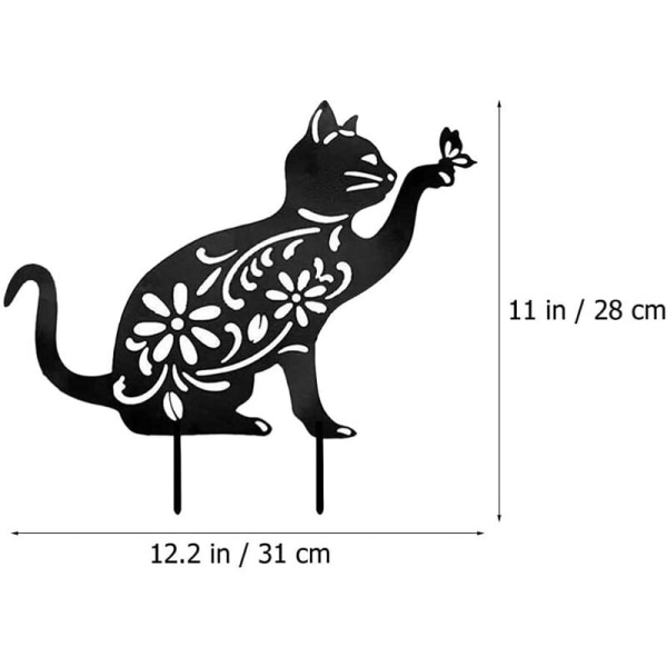 Trädgård Metall Katt Statyer Silhuett Katt Irisfr Dekorativt Järn Kattformad Väggprydnad för Utomhusgård Gård Trädgårdsdekorationer (Svart)