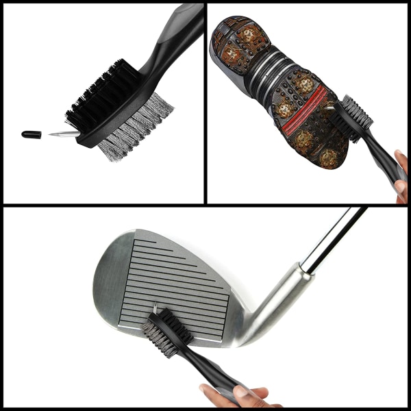 Golfklubbborste och spårrengörare, dubbelsidig nylon black