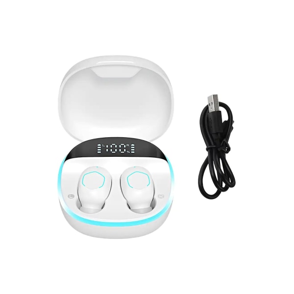 Trådlös hörlurar LED Digital Display In-ear Bluetooth Stereo Sports Earbud Vit