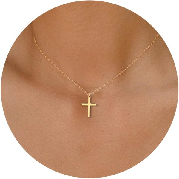 Korshalsband för kvinnor, 14K guldpläterad/Sterling Silver Chain Halsband Delikat Layered Gold Cross Pendant Halsband