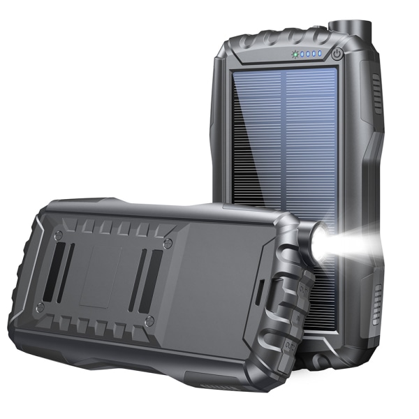 Solar Power Bank 42800mAh, dubbel USB utgång och en ingång, Solar Power Bank för camping, vandring, resor, kompatibel med iPhone, Samsung black