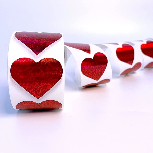 Hjärtklistermärken - 1,5-tums dekorativa hjärtetiketter, rulle med 500, Alla hjärtans dag kärleksdekorationer