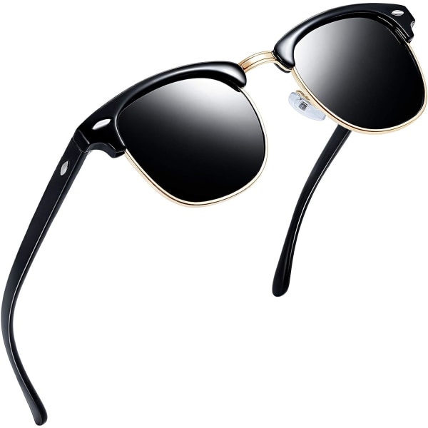 Halvbåglösa polariserade solglasögon Man - UV400 skydd Retro solglasögon med halv ram Unisex polariserade herrsolglasögon för damer black