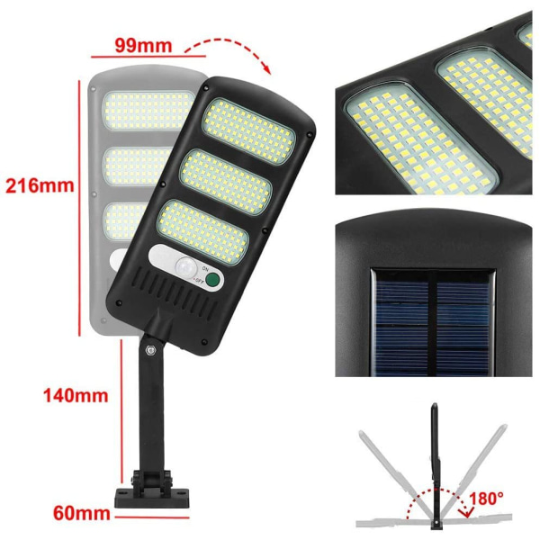 2-pack 213 LED utomhussäkerhetslampor med rörelsesensor Vattentät 180° justerbar solcellslampa för utomhusväggar, trädgårdar, gator, veranda