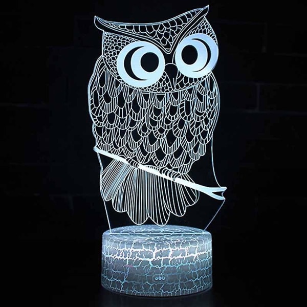Owl 3d Led Illusion Nattljus 7 Färger Variabel Touch Skrivbordslampa