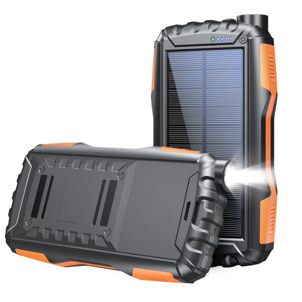 Solar Power Bank 42800mAh, dubbel USB utgång och en ingång, Solar Power Bank för camping, vandring, resor, kompatibel med iPhone, Samsung black orange