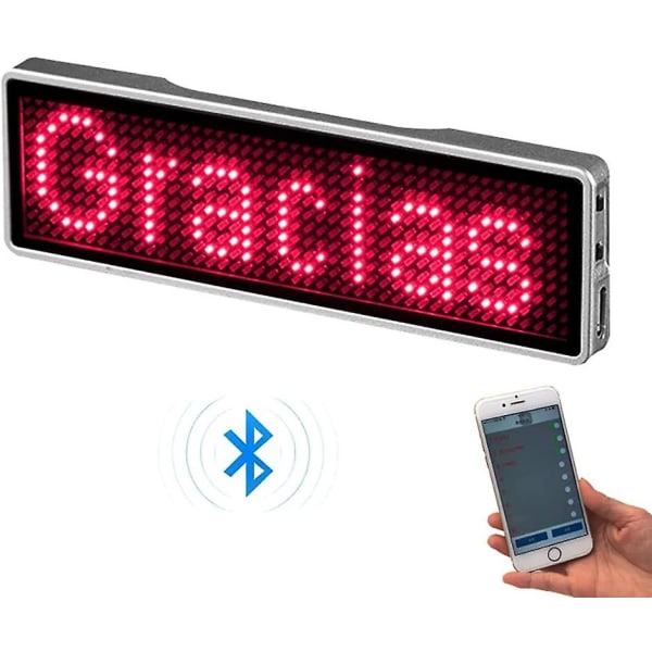 Uppladdningsbar Bluetooth Digital LED-bricka, DIY-programmerbar rullande meddelandelogotyp Mini LED-display