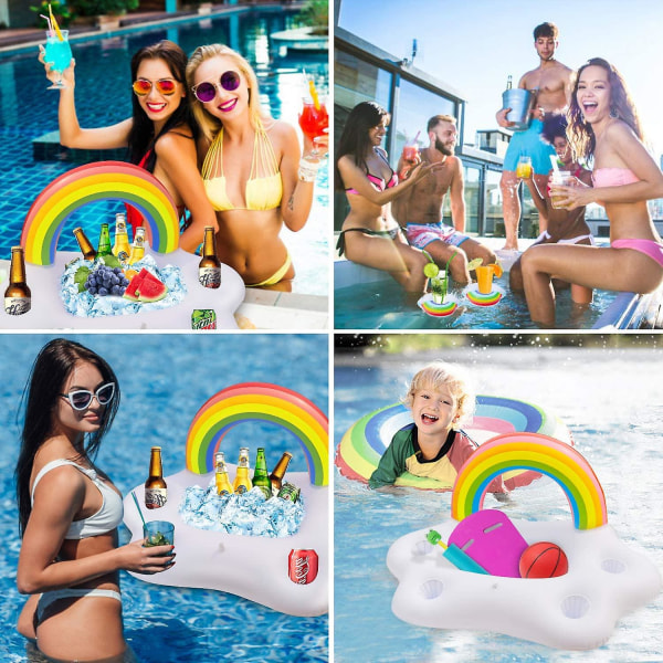 Jätte uppblåsbar Rainbow Cloud-drinkhållare för sommarens poolparty