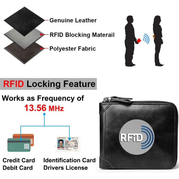 Läder plånbok för män RFID-blockering, bifold herrplånbok Vintage läder plånbok för män Liten med myntficka B