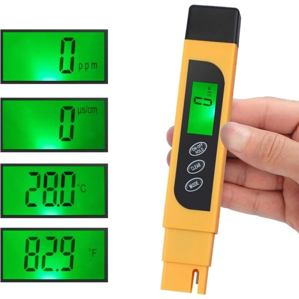 Digital TDS-testare, bärbar penna + PH-papper, vattenkvalitet TDS EC temperatur renhetsmätare, temp PPM-testare, termometer för vatten, 4 visningslägen