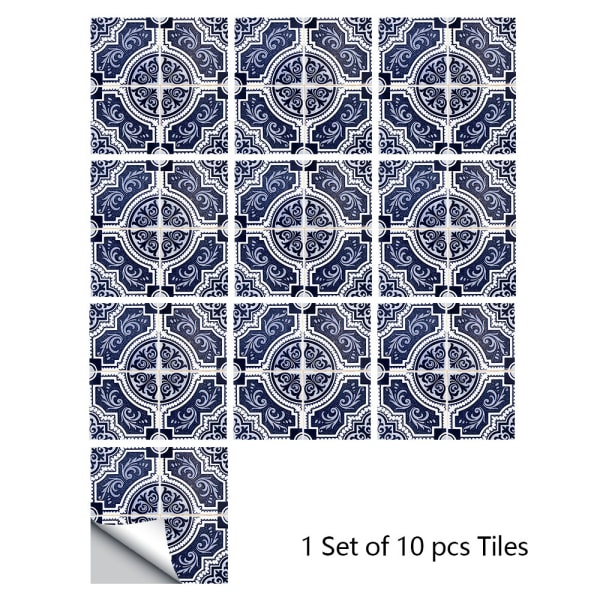 Retro blått och vitt porslinssimuleringskakelklistermärke hemrenovering kök badrumsinredning självhäftande och avdragbara väggdekaler 20cm×20cm×10pcs