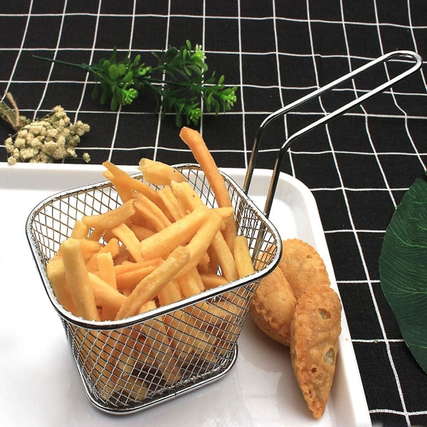 4st Mini fyrkantig frityrkorg, hållare för pommes frites i rostfritt stål Frityrnätskorg Matlagningssil för pommes frites, lökringar och kycklingvingar
