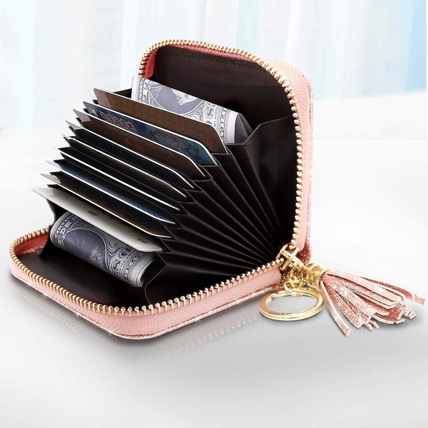 Liten kreditkortsplånbok för kvinnor Rfid Glitter Söta plånböcker för kreditkortshållare (rosa)