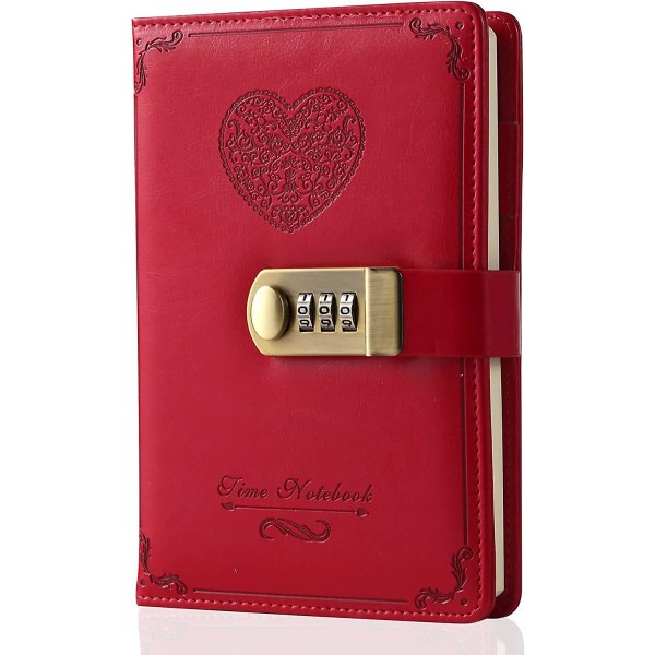 Tjejdagbok med lås - Läderkombinationslåsdagbok Söt hemlig dagbok med kombinationslås för kvinnlig vuxen B6 Storlek 5,3x7,8 tum