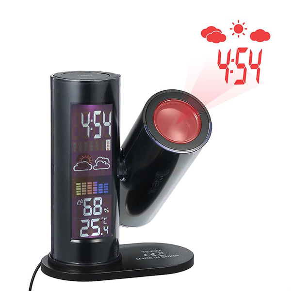 LCD-projektion digital termometer Hygrometer 360 graders roterande klocka vid sängkanten