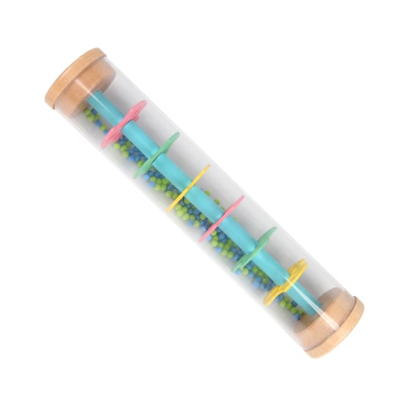 Läromedel baby timglas regn ljud cylinder simulering regn ljud slaginstrument regnbåge sand cylinder musik träleksaker (blå)