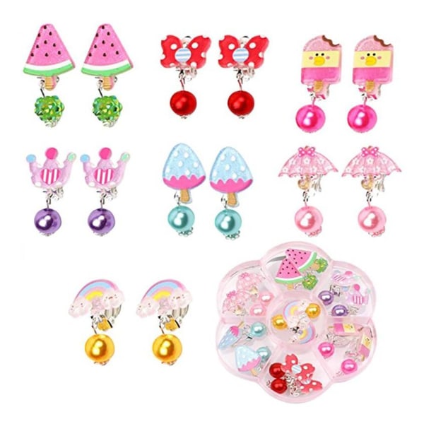7 par clip-on örhängen flickor örhängen prinsessor barn örhängen set födelsedagspresent fest gynnar smycken tillbehör