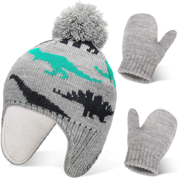 Baby vintermössa och handskar set, toddler snöfodrad mössa och handskar för 1-2 år gamla flickor pojkar