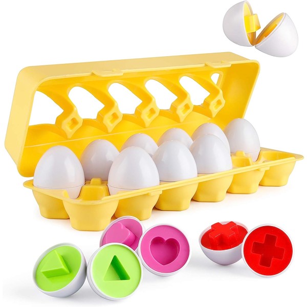 Matchande ägg 12-delars färg- och formigenkänningspussel, pedagogisk leksak för tidig utbildning för barn
