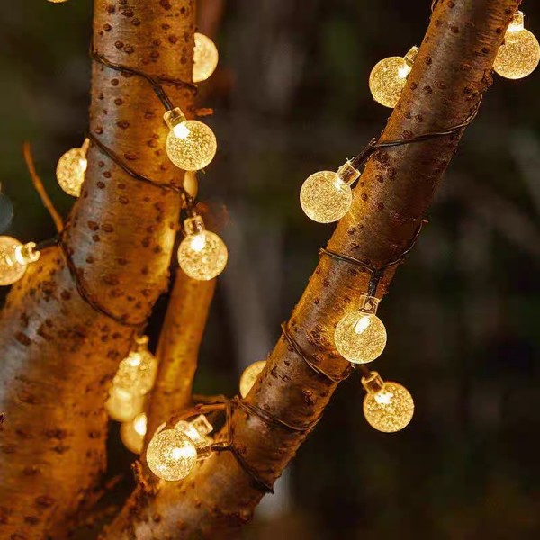 LED Solar String Lights för utomhuscamping, trädgårdsdekoration, stämningsljus, färgglad kristallkula (2,5 cm, varm färg, 12m) 2.5cm warm color 12 m