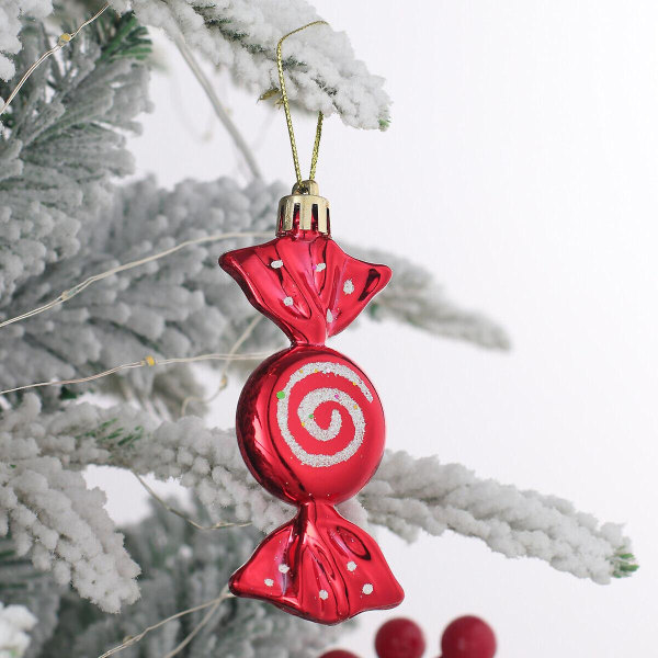 Julgran galvanisering målad Candy Lollipop hänge Kid Gift Xmas Decor. (röd) (6st)