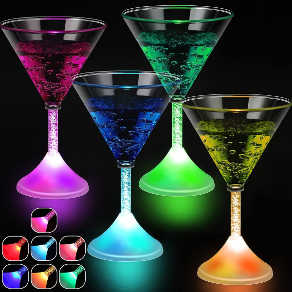 4-pack LED-plast Cocktailglasögon Light Up Glasögon Cocktailglas Champagne Flutes Återanvändbara Separerbara Light Up Glasögon för badtunna (Cocktail)