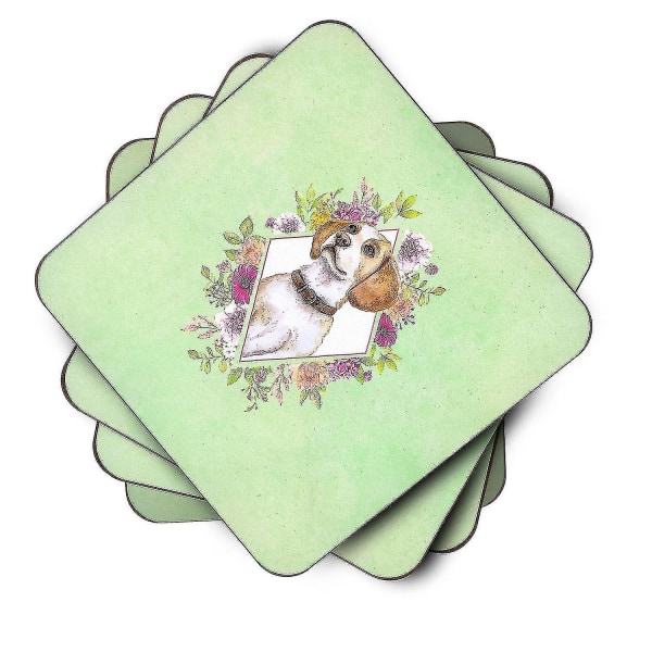 -carolines Treasures Ck4277fc Beagle Green Flowers Foam Coaster Set om 4