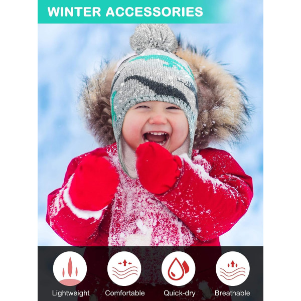 Baby vintermössa och handskar set, toddler snöfodrad mössa och handskar för 1-2 år gamla flickor pojkar