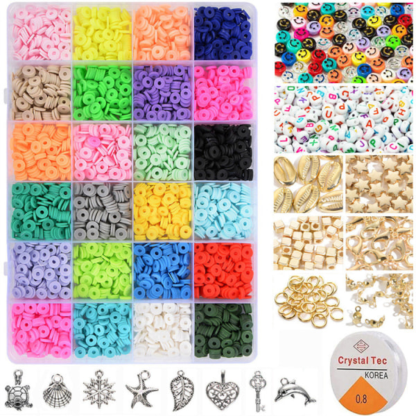 4000 lerpärlor 6 mm 24 färger platt polymer för smyckesarmbandstillverkning