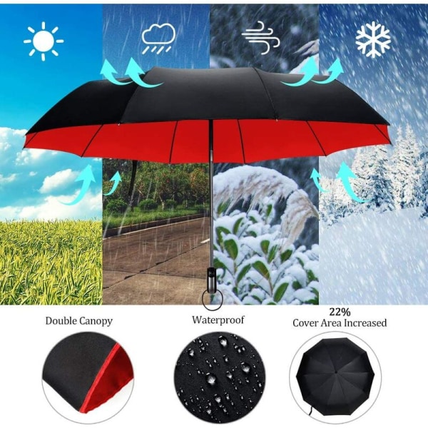 Fällbart paraply, 10 ribbor, vindtätt reseparaply med beläggning, automatisk öppning och stängning för män kvinnor Grå grey