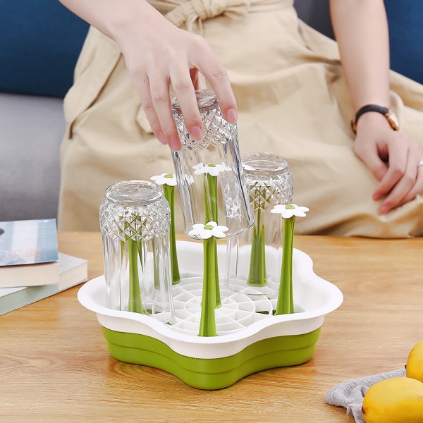 Blomformad Pp-torkställ för bänkskivor för vattenkoppar, flaskor, muggar och skålar - Bpa-fritt, bärbart och praktiskt köksredskap green