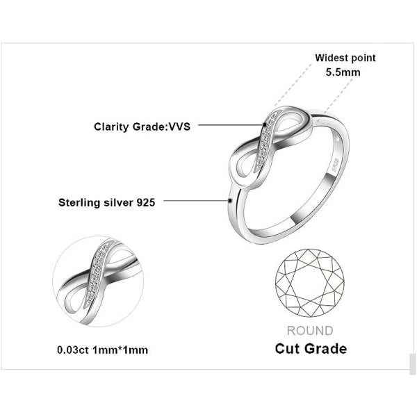 Infinity Forever Love Cubic Zirconia Anniversary Ring Trust Ring 925 Sterling Silver Storlek M till R3/4