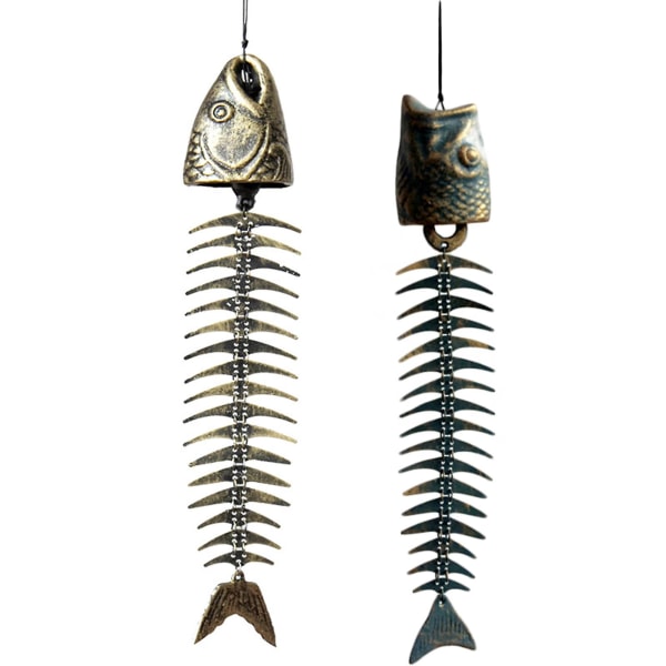 2st Fishbones Wind Chimes Classic Retro Fish Bone Wind Chimes Ornament Metal Wind Chimes