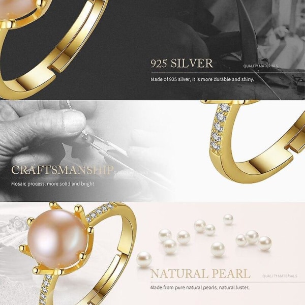 925 Silver förgylld ring Ändra storlek naturliga sötvattenspärlor Ring smycken kvinnor fest