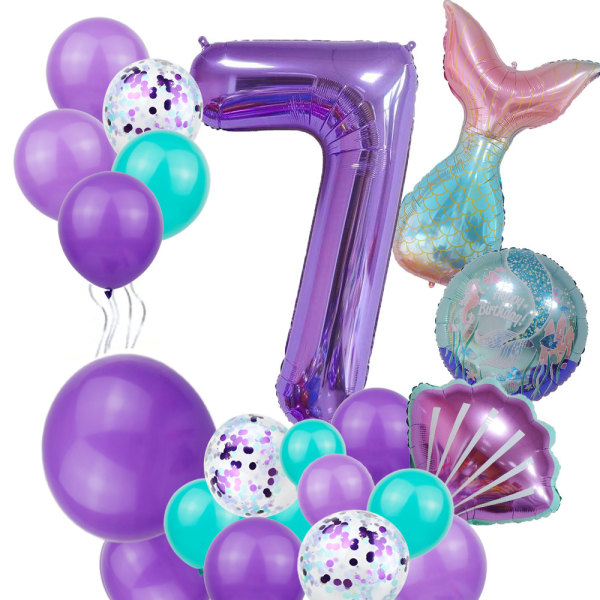 Sjöjungfru födelsedagsdekoration-sjöjungfru 1:a ballonggirlandsatsen inkluderar sjöjungfrusvans 7