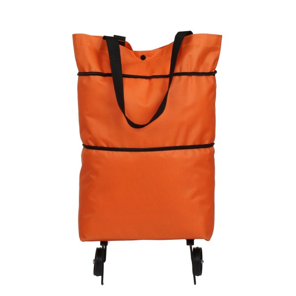 Bärbar väska med hjul, vikbar shoppingväska med stor kapacitet, väska med handtag för vagn orange