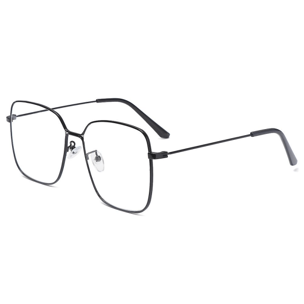 Retro anti-blåljusglasögon, platt glasögon i metall med stor ram, 1. Sub-svart ram C1