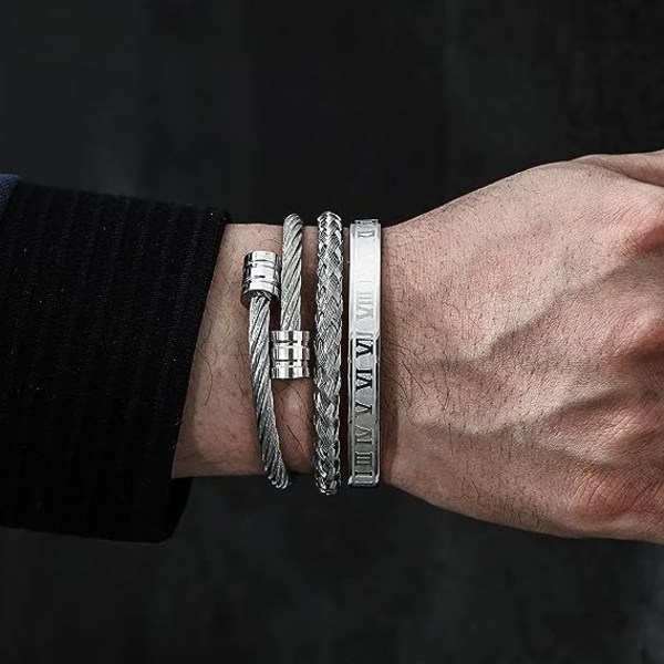 3st rostfritt stål armband för män guld romerska siffror armband armband steel color