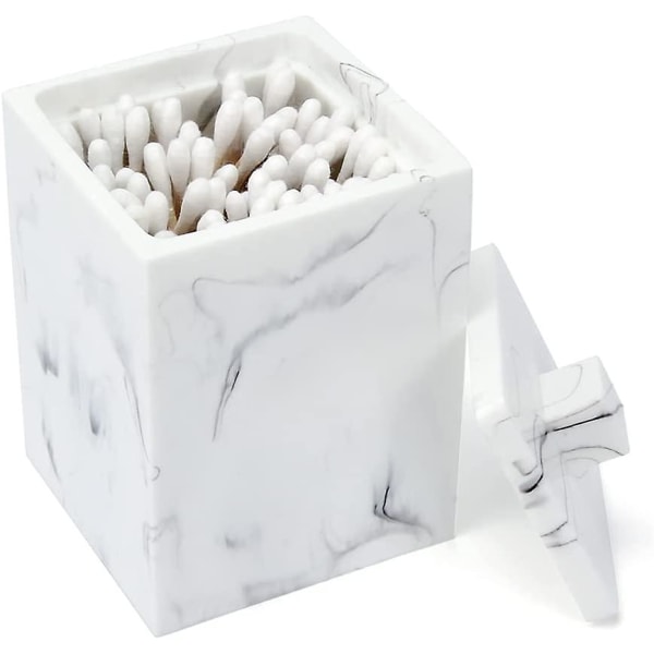Marmor bomullspinne förvaringslåda harts bomullspinne hållare med cover, bläck vit bomullspinne box